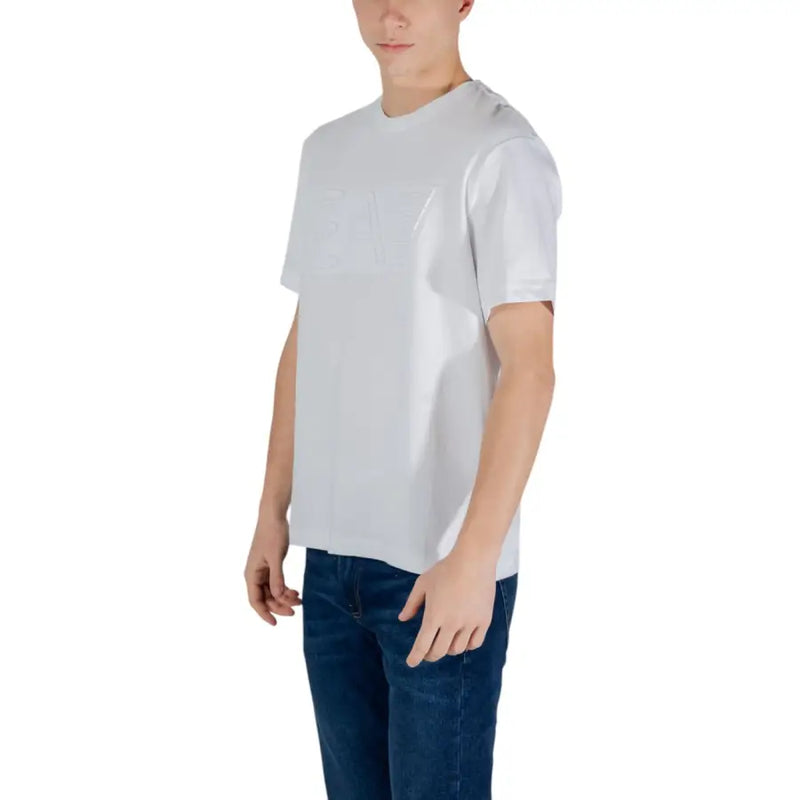 Ea7 men white cotton t shirt with a subtle embossed logo on the chest showcasing classic casual style