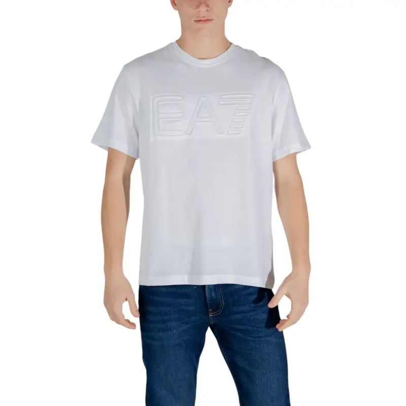Ea7 men white cotton t shirt featuring a subtle embossed logo across the chest