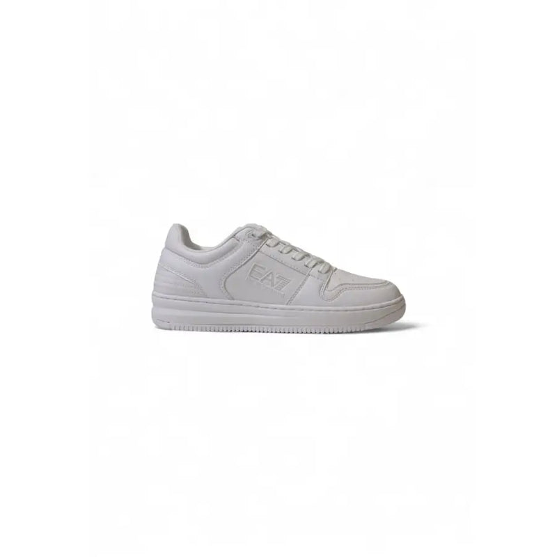 Ea7 Weiße Herren-Sneaker mit Schnürsenkeln, Gummisohle, schlichtem, minimalistischem Design und Obermaterial aus Glattleder.