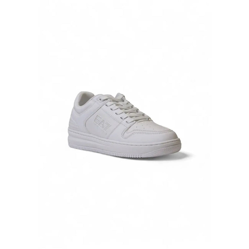 Ea7 men white sneakers with laces and rubber sole featuring clean minimalist design and subtle branding on the side