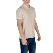 Ea7 men’s beige short-sleeved polo shirt in cotton blend with classic collar and subtle zipper detail