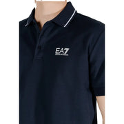 Ea7 Blaues Herren-Poloshirt für Frühling/Sommer mit dunkelblauen kurzen Ärmeln, weißem Kragenbesatz und dezentem gesticktem Logo