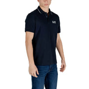 Ea7 Marineblaues Herren-Poloshirt mit weißem Besatz und Logo auf der Brust, ideal für Frühling und Sommer