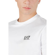 Ea7 Herren-T-Shirt aus weißer Baumwolle mit Rundhalsausschnitt t-shirt mit schwarzer Emporio Armani Logo-Stickerei auf der Vorderseite