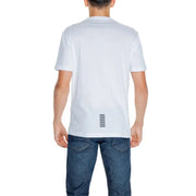 Ea7 Herren weiße Baumwolle t-shirt mit kurzen Ärmeln und einem dezenten schwarzen Längsstreifenmuster am unteren Saum