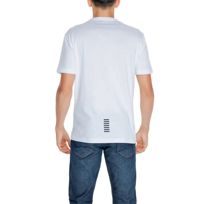 Ea7 Herren weiße Baumwolle t-shirt mit kurzen Ärmeln und einem dezenten schwarzen Längsstreifenmuster am unteren Saum