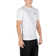 Ea7 Herren weiße Baumwolle t-shirt mit einem dezenten schwarzen Logo auf der linken Brust für lässige Kleidung