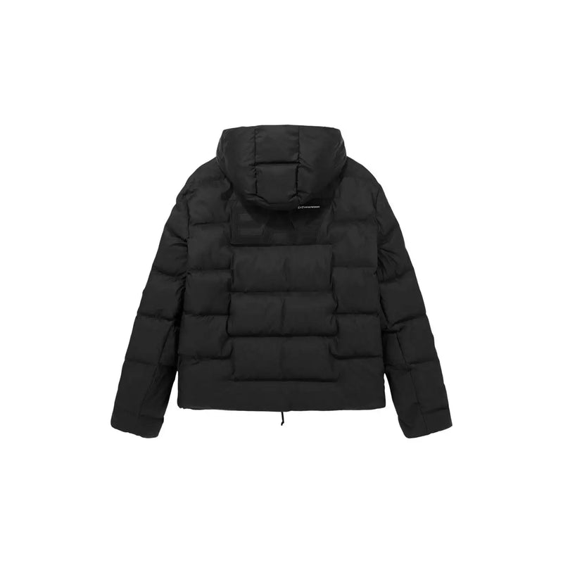 Ea7 Schwarze Steppjacke für Herren mit Kapuze, Vorderansicht