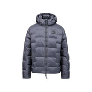 Ea7 Steppjacke für Herren in Dunkelgrau mit Kapuze und gestepptem Design mit Logo-Patch auf der Brust (Vorderansicht)