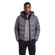 Ea7 Graue Steppjacke für Herren mit Kapuze und EA7-Logo auf der Brust, Vorderansicht
