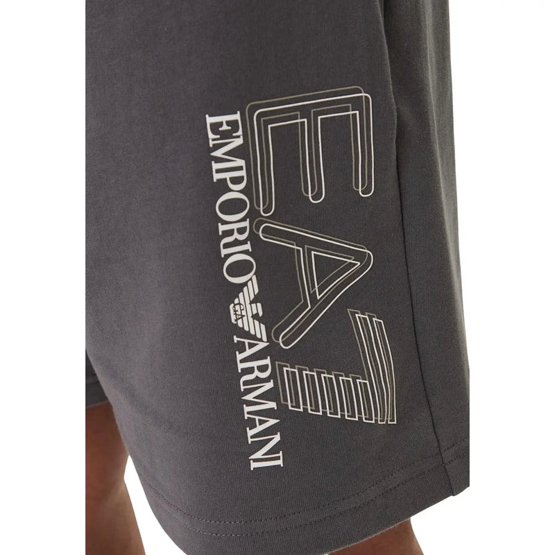 Emporio Armani Shorts EA7 für Herren in Dunkelgrau mit markantem weißen Logoprint an der Seite, Seitenansicht