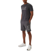 Ea7 Emporio Armani Herrenshorts in Grau mit weißem Logo-Aufdruck vorne und an der Seite, Vorderansicht