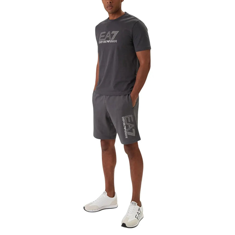 Ea7 Emporio Armani Herrenshorts in Grau mit weißem Logo-Aufdruck vorne und an der Seite, Vorderansicht