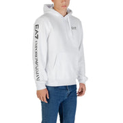 EA7 white cotton blend men’s hoodie with front kangaroo pocket and logo details