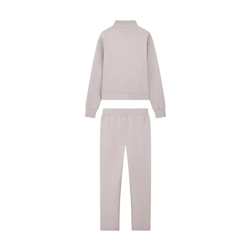 Ea7 Beigefarbenes zweiteiliges Loungewear-Set aus Baumwollmischgewebe für Damen, bestehend aus einem Sweatshirt mit hohem Kragen und einer schmal zulaufenden Hose, für Herbst und Winter