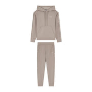 Ea7 Beigefarbener Damen-Overall aus Polyestergemisch mit Kapuze, bestehend aus einem Hoodie und einer Jogginghose mit dezenten weißen Logos