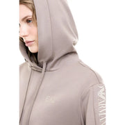 Ea7 Beigefarbener Damen-Overall aus Polyester-Mischgewebe mit Kapuze und taupefarbenem Baumwoll-Hoodie mit dezentem Logo auf der Brust und am Ärmel