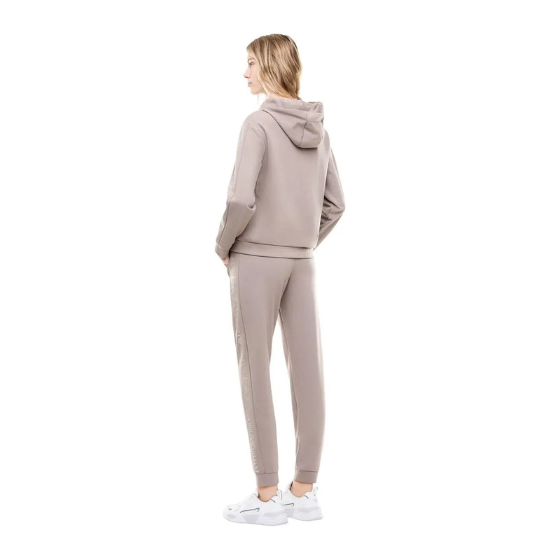 Ea7 Beigefarbener Damen-Overall aus Polyester-Mischgewebe mit Kapuze, bestehend aus einem taupefarbenen, weich strukturierten Sweatshirt und einer passenden Jogginghose.