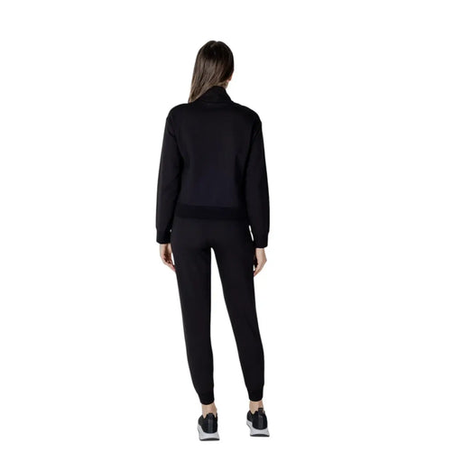 Ea7 Schwarzes Damen-Sweatshirt und Jogginghose aus Baumwolle mit Stehkragen, passendes Freizeit- und Sportoutfit