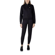 Ea7 Schwarze Damen-Trainingsjacke aus Baumwolle mit Reißverschluss, Stehkragen und kleinem Logo auf der linken Brust.