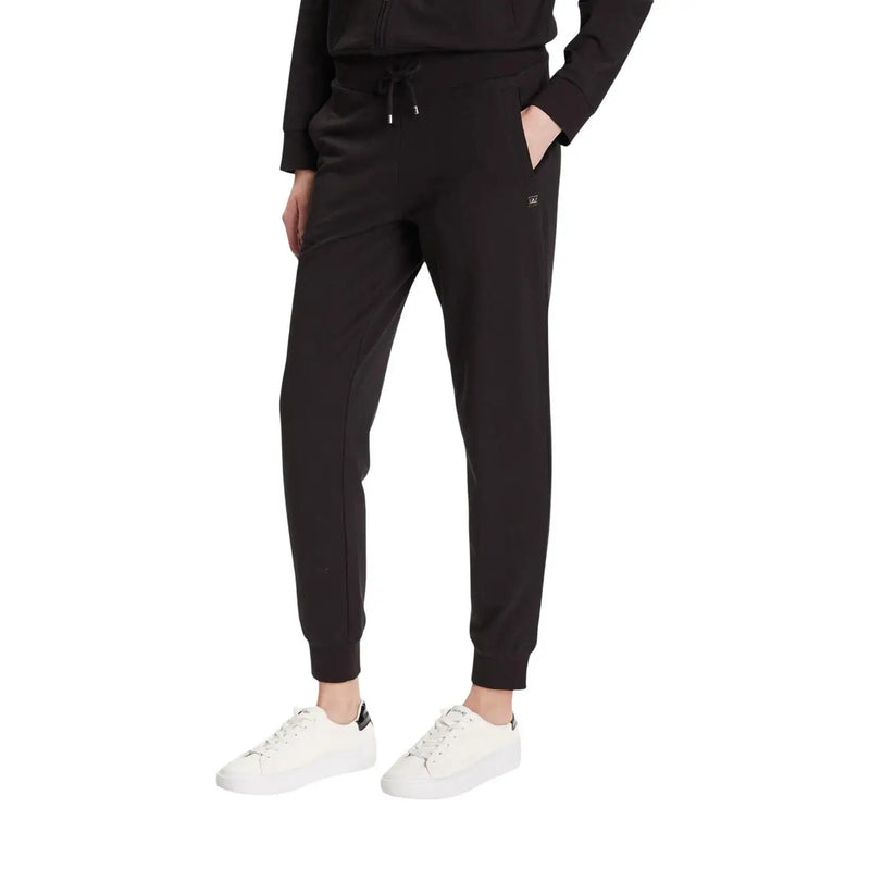 Ea7 Schwarzer Damen-Overall aus Baumwolle mit Rollkragen, weicher, dehnbarer schwarzer Jogginghose und dezentem Logo am Oberschenkel