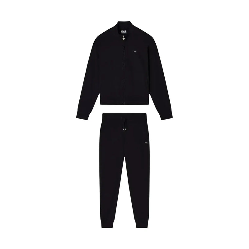 Ea7 Schwarzer Damen-Overall aus Baumwolle mit Rollkragen, Reißverschlussjacke und passender Jogginghose mit dezenten Logos