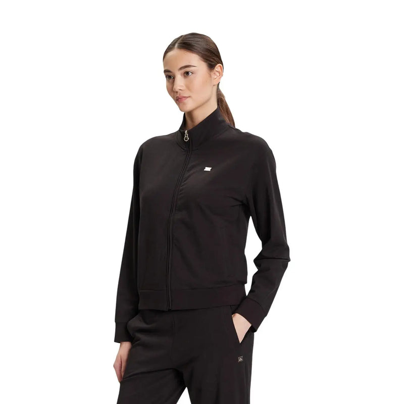 Ea7 Schwarze Damen-Trainingsjacke aus Baumwolle mit Reißverschluss, dezentem Logo und passender Hose für die Freizeit.
