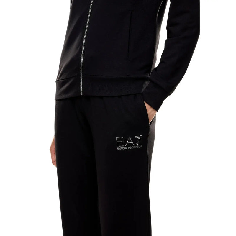 Schwarze ea7 Emporio Armani Jogginghose mit dezentem, gesticktem Logo am linken Bein, aus Polyester-Mischgewebe.