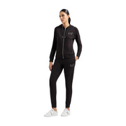 Ea7 Schwarzer Damen-Overall mit Kapuze aus Polyestergemisch, bestehend aus Kapuze mit Reißverschluss und Jogginghose mit weißen Logo-Details