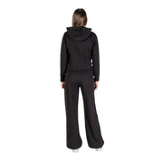 Ea7 Schwarzer Damen-Overall aus Baumwolle mit Kapuze und Reißverschluss, bestehend aus Sweatshirt und weit geschnittener Hose, Vorderansicht
