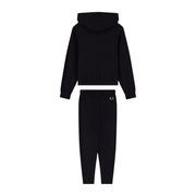 Ea7 Schwarzes, kurzes Baumwoll-Hoodie- und Jogginghosen-Set für Damen mit dezenten goldenen Logo-Details – perfekt für den Herbst.