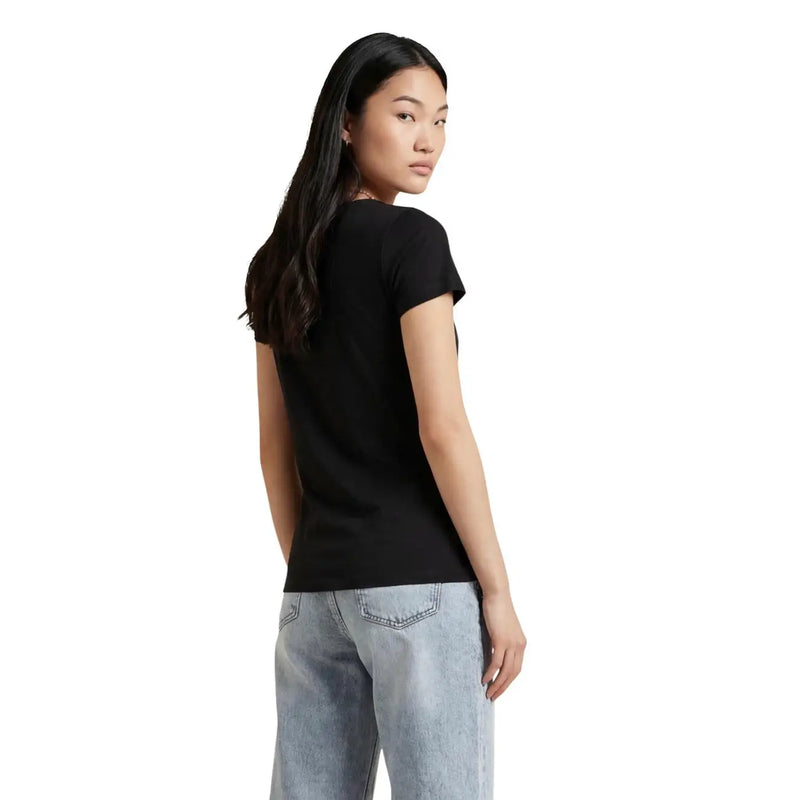 Black EA7 women cotton short sleeve round neck t shirt with a simple fitted design