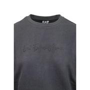 Dunkelgraues EA7-Sweatshirt aus Baumwolle mit einem funkelnden, gestickten Emporio Armani-Logo auf der Brust.