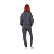 Ea7 Damen-Jumpsuit aus grauer Baumwolle mit Rundhalsausschnitt, abgebildet als dunkelgraues Sweatshirt und passende Jogginghose