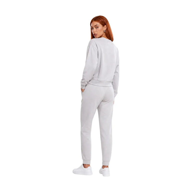 Ea7 Damen-Sweatshirt aus grauer Baumwolle und passende Jogginghose mit Rundhalsausschnitt für bequeme Freizeitkleidung