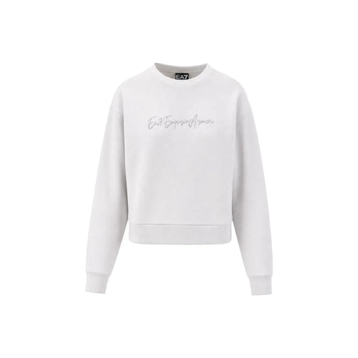Weißes Emporio Armani EA7 Sweatshirt mit dezenter silberner Stickerei auf der Brust aus grauem Baumwollstoff