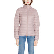 Ea7 Damen-Rollkragenjacke mit Reißverschluss aus Polyamid in zartem Rosa, gesteppter Puffer-Stil mit hohem Kragen und Reißverschluss