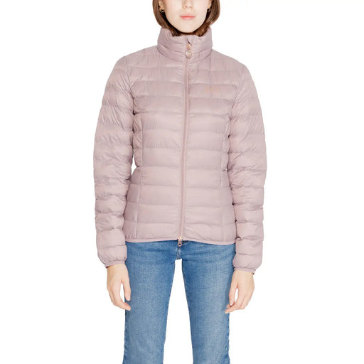 Ea7 Damen-Rollkragenjacke mit Reißverschluss aus Polyamid in zartem Rosa, gesteppter Puffer-Stil mit hohem Kragen und Reißverschluss