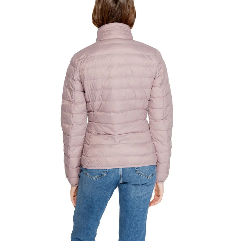 Ea7 Damen-Rollkragenjacke mit Reißverschluss in zartem Rosa aus gestepptem Polyamid-Daunenmaterial mit hohem Kragen und langen Ärmeln