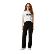 Ea7 women white cotton round neck short sleeve t shirt with bold black emporio armani logo graphic on front
