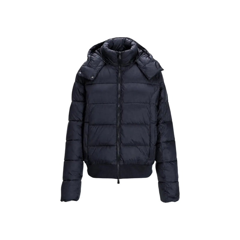 Ea7 Schwarze Damen-Winterjacke aus Polyester mit Kapuze, Steppdesign und Reißverschluss