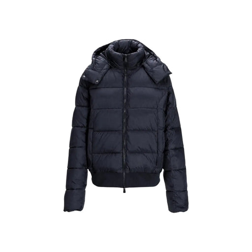 Ea7 Schwarze Damen-Winterjacke aus Polyester mit Kapuze, Steppdesign und Reißverschluss