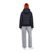 Schwarze, gesteppte EA7 Damen-Winterjacke mit Kapuze und Reißverschluss aus Polyester für optimalen Kälteschutz