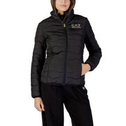 Schwarze, gesteppte Daunenjacke von Emporio Armani (EA7) mit hohem Kragen und Reißverschluss für Damen