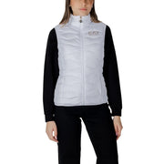 EA7 white quilted womens sleeveless puffer gilet with silver logo