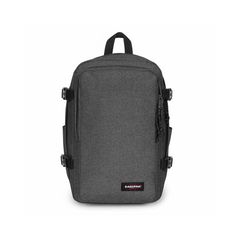 Grauer, strukturierter Eastpak Herrenrucksack mit schwarzen Reißverschlüssen und Schnallen aus Polyamid, Größe 40x25x20