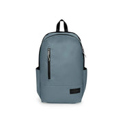 Ein eleganter, schieferblauer Eastpak-Herrenrucksack aus Polyester mit schwarzen Reißverschlüssen und Taschen, 45 x 28 x 22 Zentimeter