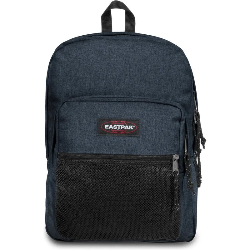 Dunkelblauer Eastpak Herrenrucksack aus strukturiertem Polyestergewebe mit schwarzer Netz-Vordertasche und Reißverschlussanhängern, 42 x 32 x 25,5 cm
