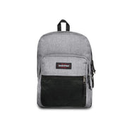 Grau melierter Eastpak Herrenrucksack aus blauem Polyester mit schwarzem Netzeinsatz und Reißverschlussanhängern, 42 x 32 x 25,5 cm