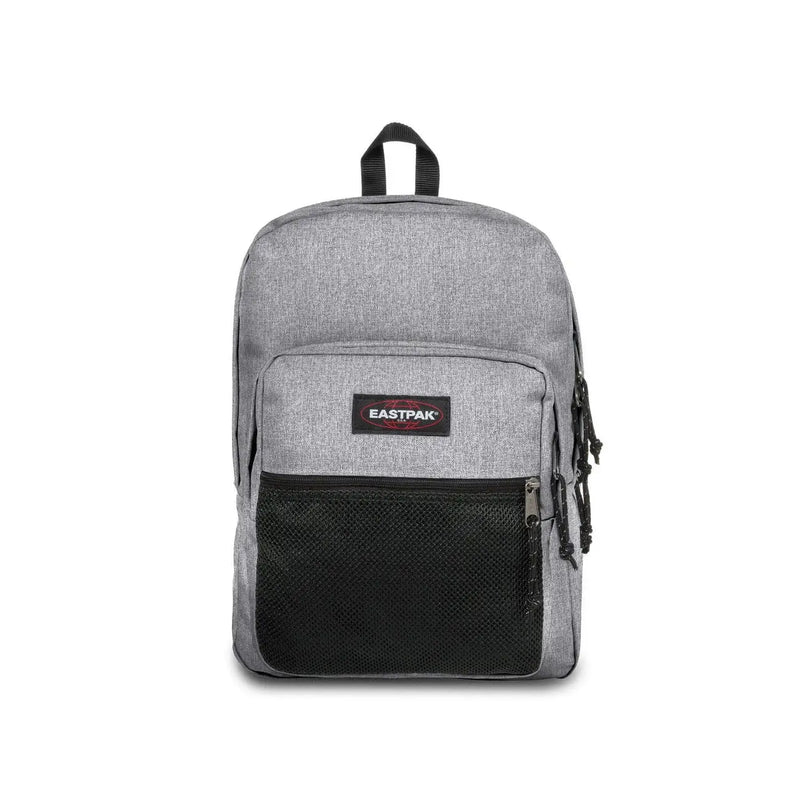 Grau melierter Eastpak Herrenrucksack aus blauem Polyester mit schwarzem Netzeinsatz und Reißverschlussanhängern, 42 x 32 x 25,5 cm